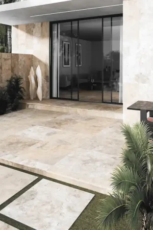 Solde carrelage IZMIR 100x100 cm effet travertin antidérapant R10
